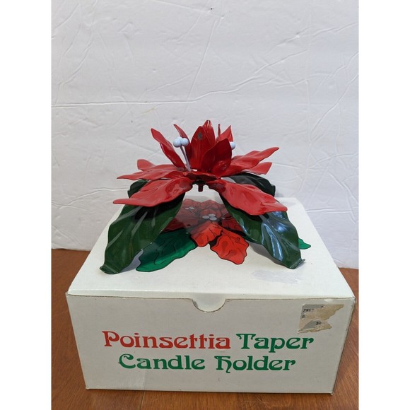 Vintage Dept 56 Poinsettia Taper Candle Holder In Original Box 7175-7 - Picture 5 of 15